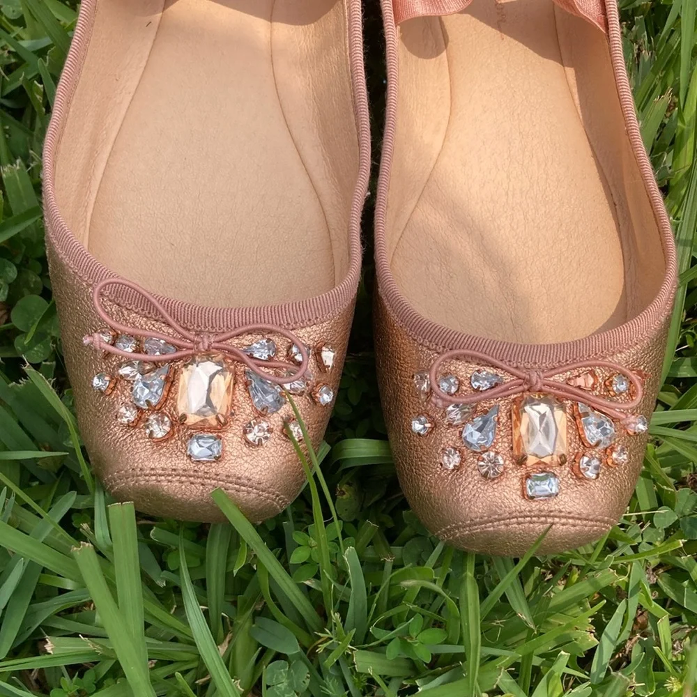 Beautiful Jessica Simpson ballerina ankle strap flats with faux stones. - Picture 12 of 14